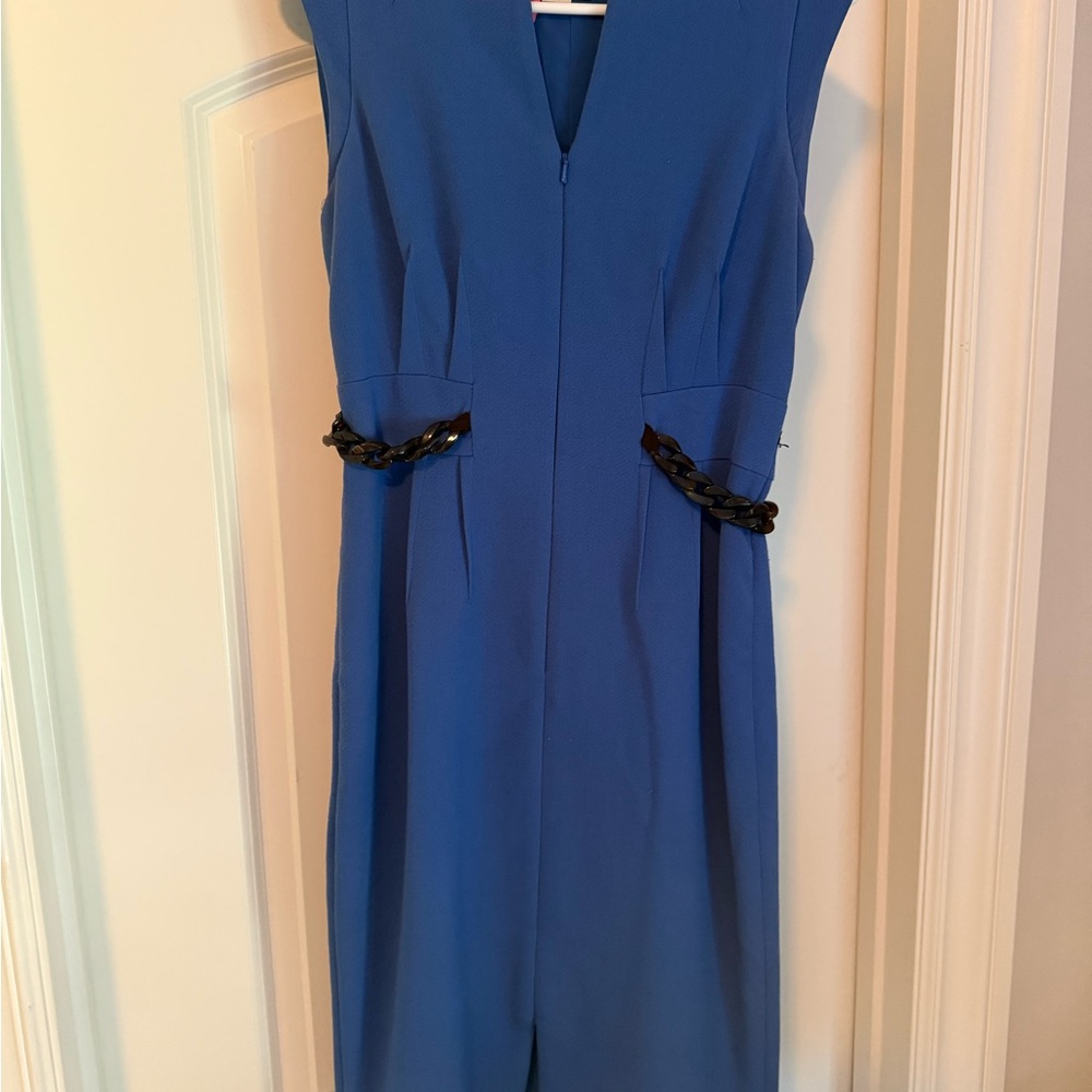 Kay Unger Royal Blue Midi Dress with Brown Accents